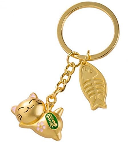 Lucky Cat Keychain Japanische Glückskatze Fischknochen Anhänger Keyring Telefon Lanyard Für Handtaschen -rucksack -telefon Geldbörse Geschenke