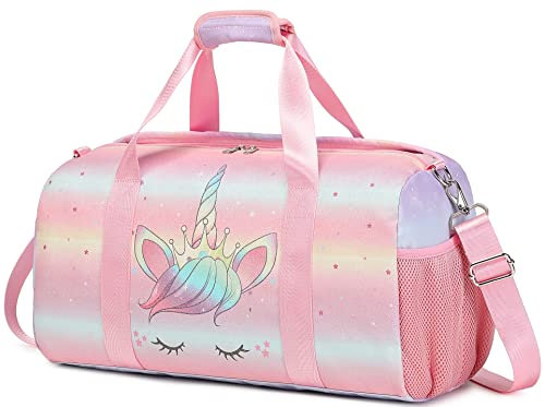 Schwimmtasche Kinder Reisetasche Kinder Sporttasche mit Schuhfach und Nassfach Trainingstasche Weekender Bag Tanztasche