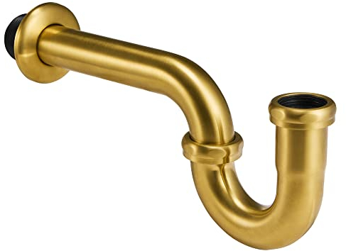 Sifone a P in ottone massiccio calibro 18, diametro esterno 3,8 cm, connettore tubolare in ottone resistente, tubo a J curvatura a J, kit di scarico decorativo per lavandino del bagno, con flangia e
