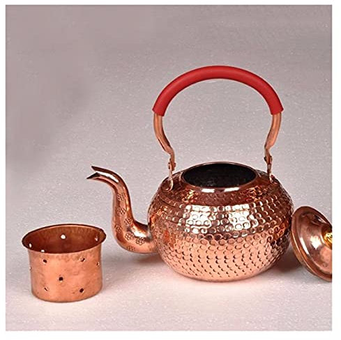 PEVSCO Teapot Red Copper Tea Kettlet Chinese Style Handmade Tea Set Brew Tea Pot with Tea Drain Teapot For Electric Ceramic Stove Teapots (Size : 600ML)