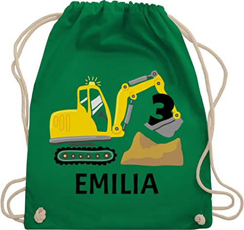 Turnbeutel Rucksack - 3. Geburtstag - Bagger mit Name zum Dritten - Unisize - Grün - 3.geburtstag 3 tasche personalisierte drei jahre ich bin beutel kinder ab jahren geschenke für dreijährige