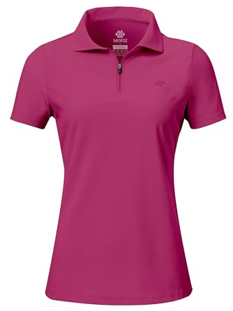 AjezMax Polo-Shirt Damen Kurzarm Sports Polohemd mit Reißverschluss Schnelltrocknend Weich Stretch Laufshirt Rose US XL=EU L