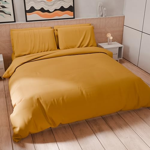 PETTI Artigiani Italiani - One and a Half Duvet Cover, Duvet Cover and Pillow Cases in Microfiber, Solid Color Ocher Yellow, 100% Made in Italy