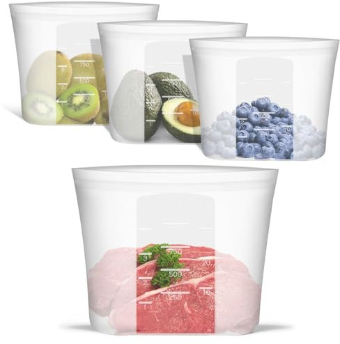 Annaklin Lot de 4 sacs alimentaires en silicone 1000 ml