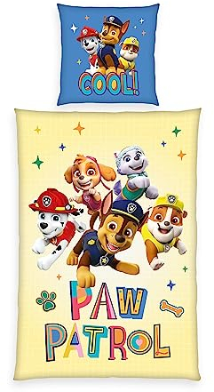 Herding Bettwäsche-Set, Paw Patrol, Kopfkissenbezug 80 x 80 cm mit Reißverschluss und Wende-Motiv, Bettbezug 135 x 200 cm, Mit Reißverschluss, 100% Baumwolle/Renforcé