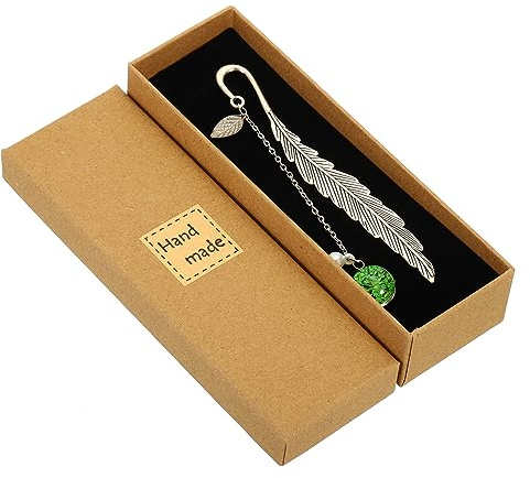 PATIKIL Metall Feder Lesezeichen Buch Zeichen Seite Markierungen Geburtstag Danksagung Geschenk Box Verpackung für Frauen Lehrer Leser Buch Grün Anhänger