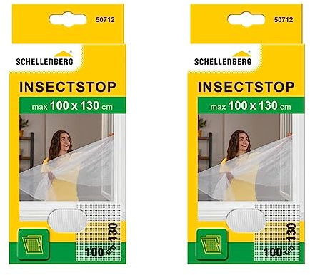 Schellenberg 50712 Moustiquaire fenêtre recoupable aux Dimensions souhaitées, avec Ruban Auto-aggripant et Cutter, 100 x 130 cm, Blanc (Lot de 2)