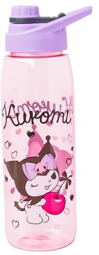Silver Buffalo Sanrio Hello Kitty and Friends Kuromi Cherry Hearts Botella de agua con tapa de rosca, 28 onzas