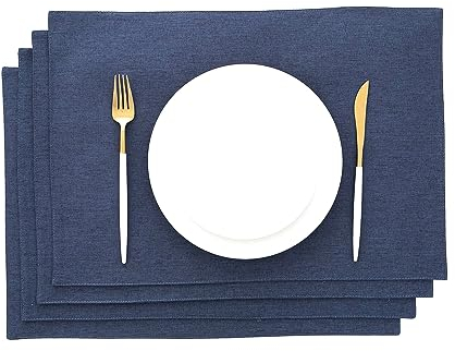 AOKSUNOVA Platzset Stoff Dunkelblau 4er Set Tischset Platzdeckchen 48 x 33 cm Blau