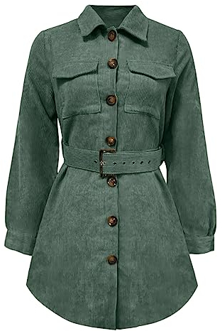 Damen Mantel Herbst Winter Elegant Damen-Jacke mit modischem Gürtel, vielseitiger Taillenschließung, Cord-Saum und verschwindender Jacke Kurzmantel Kaschmir 44 (Green, S)