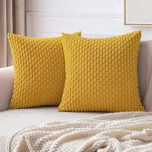 MIULEE Kordsamt Kissenbezug Kissenbezüge Dekorative Kissenhülle Moderne Sofakissen Dekokissen Couchkissen Zierkissen Weicher für Sofa Wohnzimmer Schlafzimmer 2er Set 45x45 cm Kurkuma