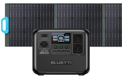 BLUETTI AC70 Generador Solar con 200W Panel Solar (Enviar por Separado), 768Wh LiFePO4, 2 Salidas CA de 1000W (Power Lifting 2000W), 100W Type-C, Carga Rápida 0-80% en 45 Min, para Viajes, Camping