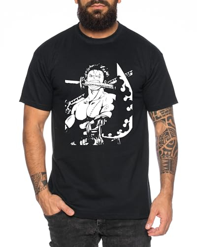 Zoro Sword - T-Shirt Homme Chapeau de Paille Luffy Zoro One Monkey D. Pirate Ace Piece Goku Anime Ruffy, Taille:3XL, Couleur:Noir