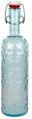 Cofan Botella de Vidrio Azul Transparente con Cierre de Estribo de 1 Litro | Pack de 6 Unidades | Ideal para reutilizar y dar estilo