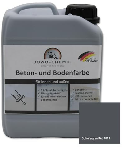 JOWO-CHEMIE Betonfarbe (2,5kg) Bodenfarbe Flüssig Kunststoff für 20m² Grauton Beton Estrichfarbe Beschichtungen (Schiefergrau)