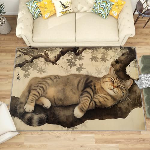 Katzenmotiv Teppich für Wohnzimmer und Schlafzimmer - Süße Kätzchen, Weich Kurzflor, Waschbar, Rutschfest, Fussmatte Innen, Kinderteppich 80x150 cm