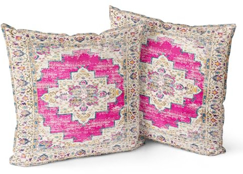 Snylcce Boho Kissenbezüge 2er Set Magenta Antike & Vintage Design Doppelseitiges Muster 45x45 cm Weiche Kissenhüllen für Garten Couch Sofa und Bett Dekorative 12x20 Zoll Kissenbezüge
