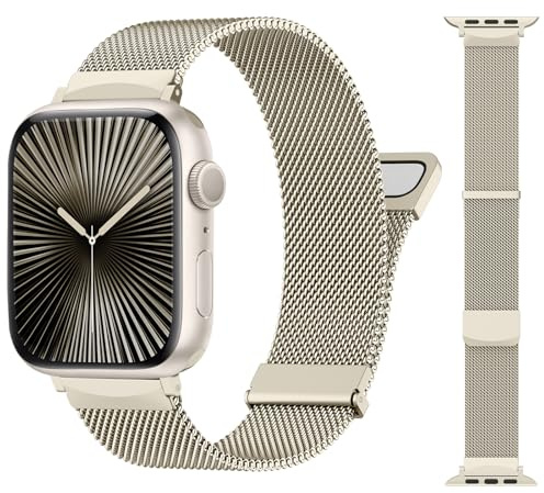CeMiKa Metal Strap Compatible with Apple Watch Straps 45mm 44mm 42mm 49mm 46mm, Double Magnetic Stainless Steel Replacement Band for iWatch Ultra Ultra 2 Series 10 9 8 7 6 5 4 3 SE SE2, Champagne Gold