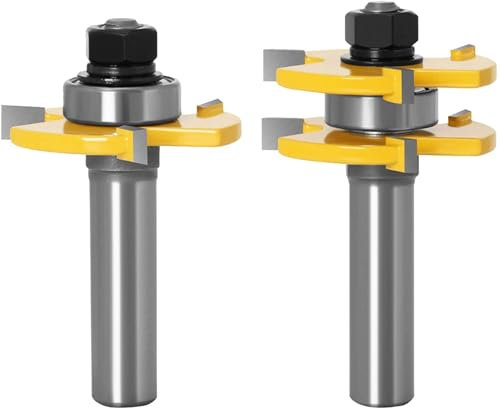 Powswopx 1/4 Inch Shank Adjustable Tongue & Groove Router Bit Set 1-1/4 Stock Woodworking Cutting Milling Tools for Doors, Drawers, Shelves & More