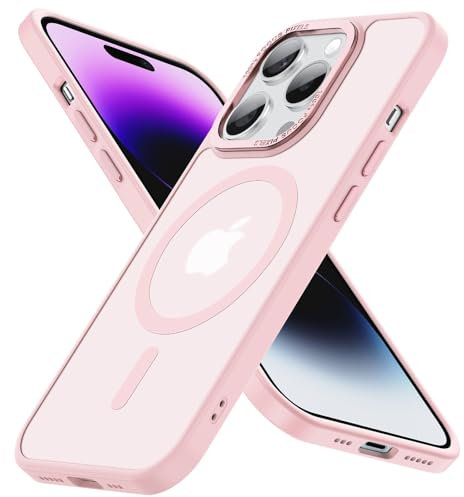 Cokwi Magnétique Coque pour iPhone 14 Pro Max (6,7 Pouces), Compatible with MagSafe Antichoc Ultime – Magnétisme Puissant et Protection Militaire -Etui Translucide Mat - Rose