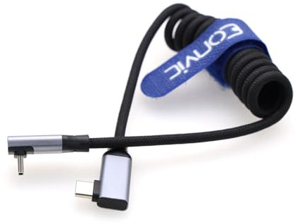 Eonvic USB Typ C 3.2 Gen 2 20Gb/s 100W 4K 60Hz Ladedaten Geflochtenes Spiralkabel für iPhone 15 Pro Max Plus Samsung Galaxy Tablets Laptops Blackmagic Sony FX3 Kamera (Grau, Up/Down USB C-RA USBC)