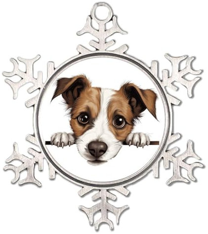 Peeking Dog Jack Russell Terrier White Snowflake Ornaments Colorful Animal Pictures Christmas Tree Hanging Ornaments Holiday Party Decorations 3D Art Portrait Pet Dogs Custom Christmas Bauble