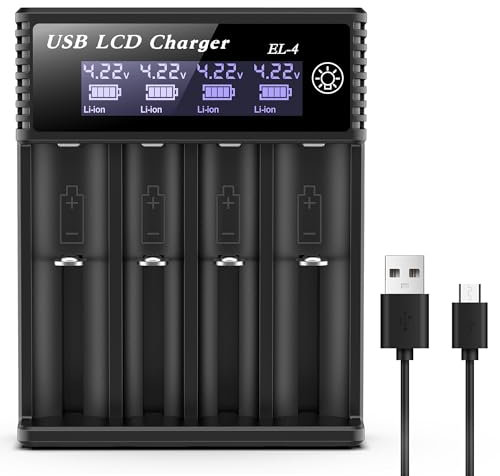 Chargeur de batterie 18650, 4 baies avec écran LCD - Chargeur universel intelligent pour batteries rechargeables Ni-MH/Ni-Cd AA AAA 3,7 V Li-ion 21700 26650 14500 16650 (batterie non incluse)