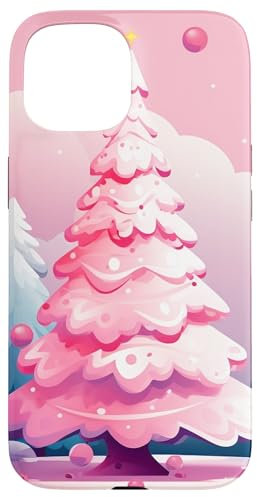Custodia per iPhone 15 mini albero di Natale rosa || piccolo albero di Natale rosa