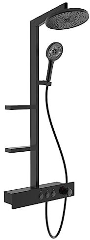 FLNOZAMZ Shower System, Shower Head Shower Set, Wall-mounted Shower Head with Shelf, Swivel Shower Base, Adjustable Shower Holder for Bathroom (black)