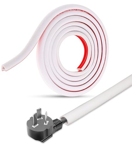 Teaaha Kabelkanal Selbstklebend 2m, Flexibler Klein Kabelkanal, Halbrunde Kabelabdeckung Kabelschacht, Kabel Verstecken Wand und Boden, Weiß, Kabelschutz für Haus und Büro