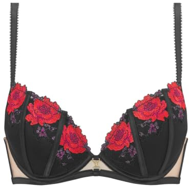 Ann Summers Caged Rose Padded Plunge Bra for Women A-E Cup Black/Red | Sheer Mesh. Rose Embroidery Women's Underwear. Gold Hardwear Detail. Women's Lingerie.