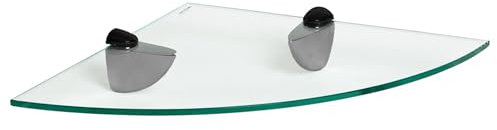 Harbour Housewares Schwebendes Eckregal aus Glas für Badezimmer - 30cm - Klar/Schwarz - 1x Wandmontage Küche Schlafzimmer Dusche Zimmer Dekor Caddie Handtuch Lagerung Veranstalter Regale mit Klammern