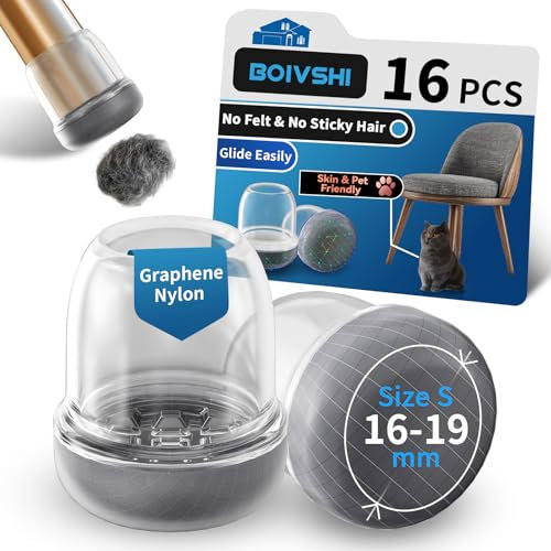 BOIVSHI 16 Patins de Chaise Silicone Ø16–19mm – Gris Rond – Protection Pied de Chaise, Protège Pieds Glissants sur Moquette