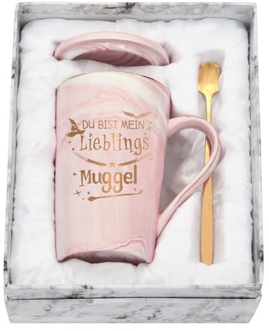 Diztoud Divertida taza de regalo de Harry con texto en alemán «Du bist mein Lieblingsings Mugggel, Geschenk für Freunde Freundin, Weihnachtsgeschenke für Fanartikel Männer, 400ML Keramik Marmorbecher