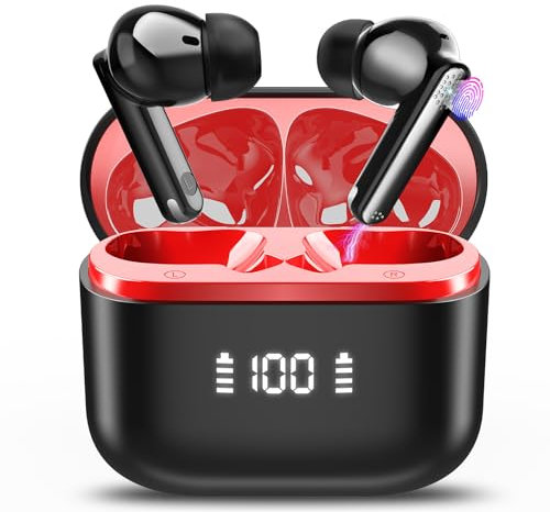 Auriculares Traductores de Idiomas, 48H AI Auriculares Traductor en Tiempo Real con 134 Idiomas, 0,5s Traducción Rápida, Cascos Inalambricos Bluetooth 5.3 con ENC y App con Negocios, Viajes, Rojo
