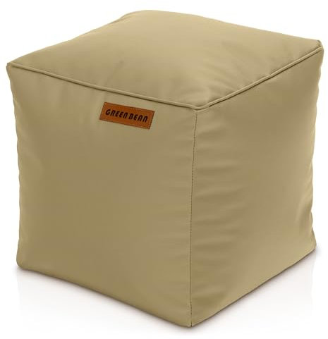 Green Bean Sitzhocker aus Kunstleder - Pouf mit EPS Perlen Füllung - 40 x 40 cm - perfekte Ergänzung zum Sitzsack - Sitzwürfel Sitzkissen Hocker Fußhocker - helles Kamel