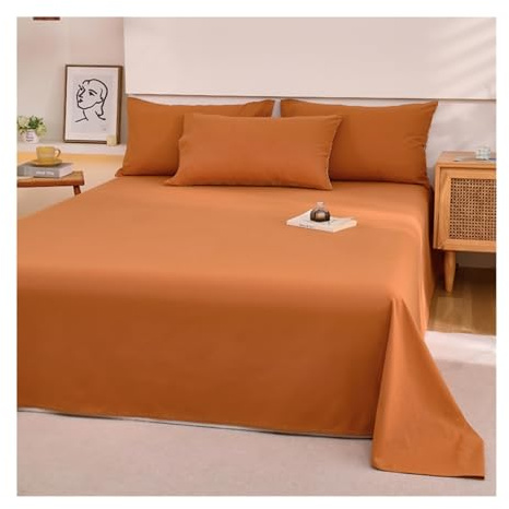 Betttuch ohne Gummizug Bed Sheets Betttuch ohne Gummi und Laken Bedsheets 100% Gewaschene Baumwolllaken Weiches und Atmungsaktives(Orange,160x230cm)