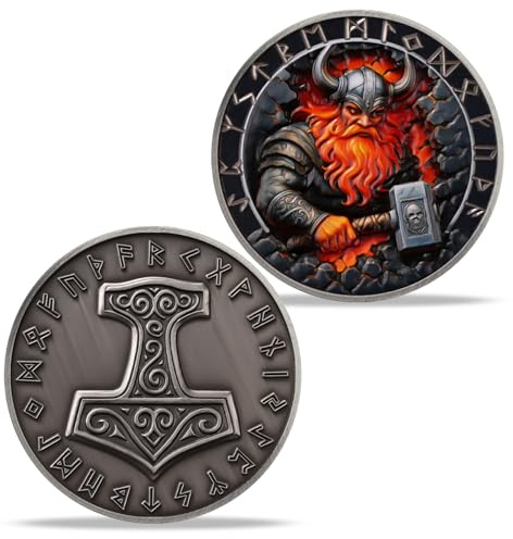 Imasoner Viking Thor's Hammer Coin – Norse Mjölnir Medallion with Nordic Runes, Double-Sided Viking Warrior Design, Symbol of Strength and Protection, Norse Mythology Gift for Men and Women