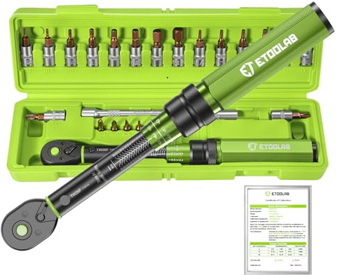 ETOOLAB 1/4 Drehmomentschlüssel Set-25tlg, ±3% Fehlergenauigkeit, 1-26 N·m/10-231,3 lbf·in, 72 Zähne Fahrrad Drehmomentschlüssel für Reifenwechsel/Motorrad/Fahrrad