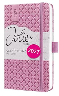 SIGEL Jolie Wochenkalender 2027 A6 dunkelrosa Hardcover Terminplaner | 7J136, Mit Gummiband, Stiftschlaufe, Einstecktasche, 174 Seiten, vegan, Buchkalender, Taschenkalender