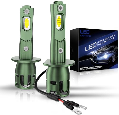 OVVOFPP Ampoule H1 LED 120W 30000LM 700% Super Bright,6500K Blanc Froid,Aucun Adaptateur Requis,Anti Erreur,Mini Taille 1:1 Ventilé,Plug & Play,2 Ampoules H1