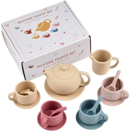 Tea Set, Fancy Dress Set | Silicone Tea Cup Service | For Boys Games With Friends Birthday Parties Family Night Kindergarten Playroom Nursery Home Daycare