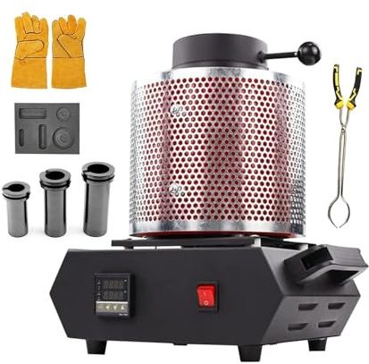 Four électrique de fonte d'or avec 3 creusets en graphite pour ferraille fondue, machine numérique de coulée de métaux de 2102 ℉ avec protection en maille, four de fusion pour raffinage