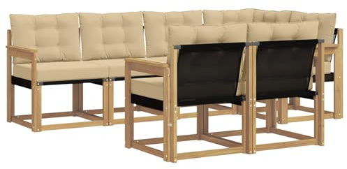 vidaXL Outdoor-Sofagarnitur mit Kissen 7 pcs Weiß und Beige, Moderner Outdoor-Sofa, strapazierfähige Gartenmöbel, Lounge für Terrasse, Komfortables Sitz-Set