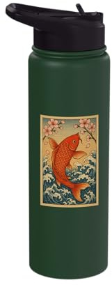Koi Fish Waves Cherry Blossom Japanese Style Stainless Steel Insulated Water Bottle