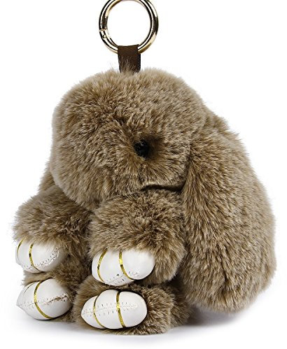 Porte-clés Yodensity en fausse fourrure en forme de lapin - Peut être utilisé comme pendentif, décoratif ou ornement, snow & champagne