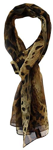 TigerTie Unisex Chiffon Schal in dunkelbraun braun beige Leoparden Muster - Gr. 160 cm x 36 cm