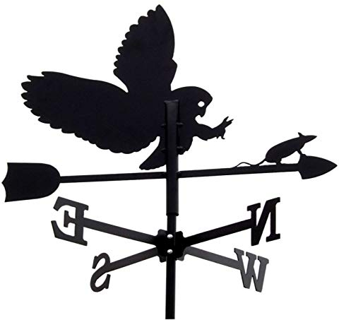 SvenskaV Wetterfahne 43cm Metall Schwarz Motiv Eule Klein Wetterhahn Windfahne Windrose
