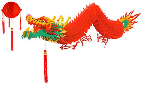 TUPARKA Dragon du Nouvel an Chinois avec Lanterne Rouge pour décorations du Nouvel an Lunaire Chinois Guirlande Suspendue de Dragon étanche pour décoration de Fournitures du Nouvel an (4,92 Pieds)