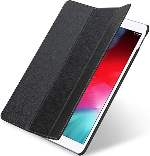 STILGUT Couverture entwickelt für iPad Air 2019 Hülle - iPad Air 3 Hülle aus Leder mit Smart Cover + Standfunktion, Lederhülle, Case - Schwarz
